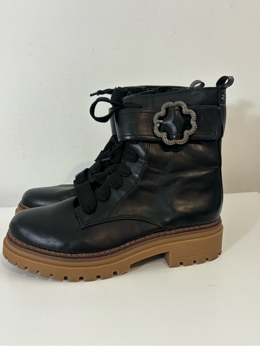 Sam & Libby Women Size 8 Samantha Embellished Combat Boots Decorative Buckle.